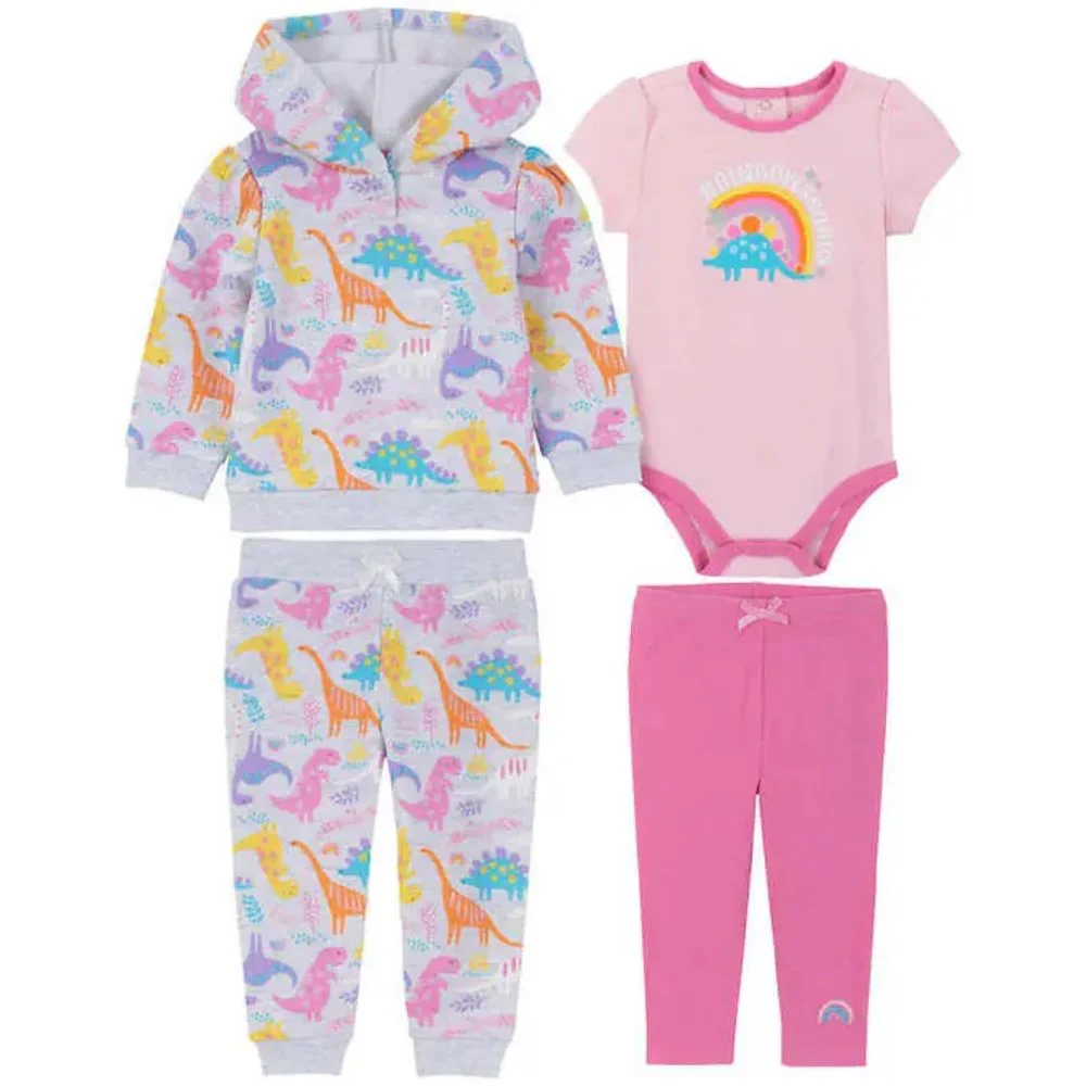 NWT Kids Headquarters Infant Girl 4-Piece Dinosaur Set Grey/Pink Size 3M